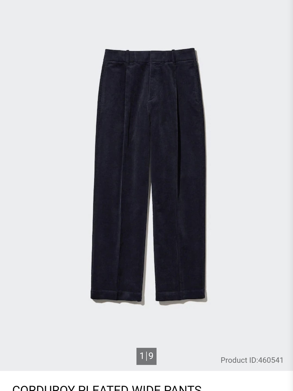 Uniqlo Dark Blue Corduroy Pleated Wide Pants